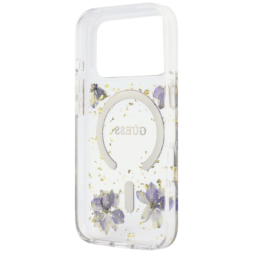 MagSafe-hoesje voor Apple iPhone 18 Pro / 17 Pro, Guess, Resin Flowers and Glitter, Paars