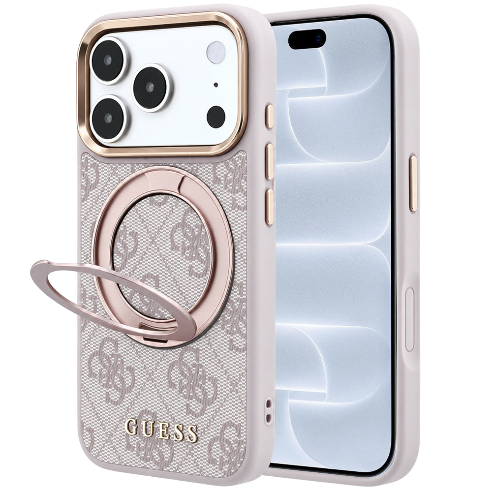 MagSafe Case for Apple iPhone 18 Pro / 17 Pro, Guess, Ring Stand 360 4G Classic Logo, Pink