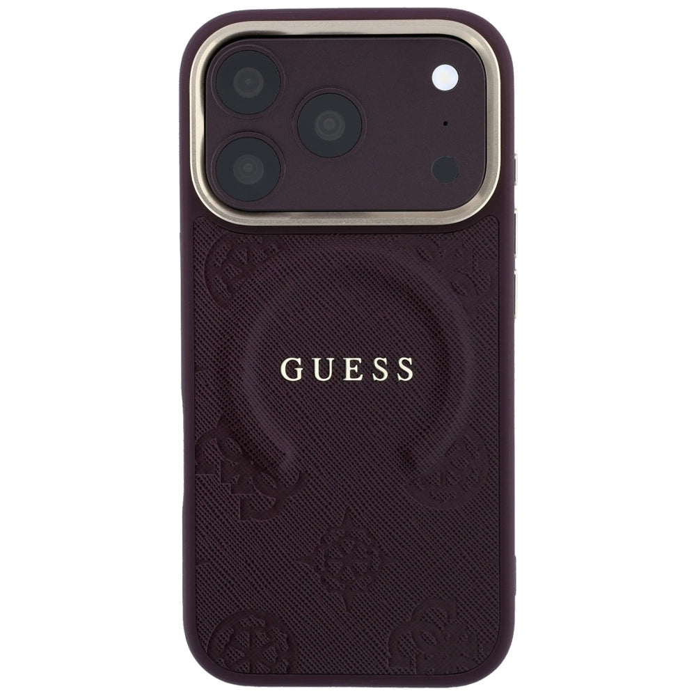 MagSafe-hoesje voor Apple iPhone 18 Pro / 17 Pro, Guess, Saffiano Peony Ring, Bordeaux