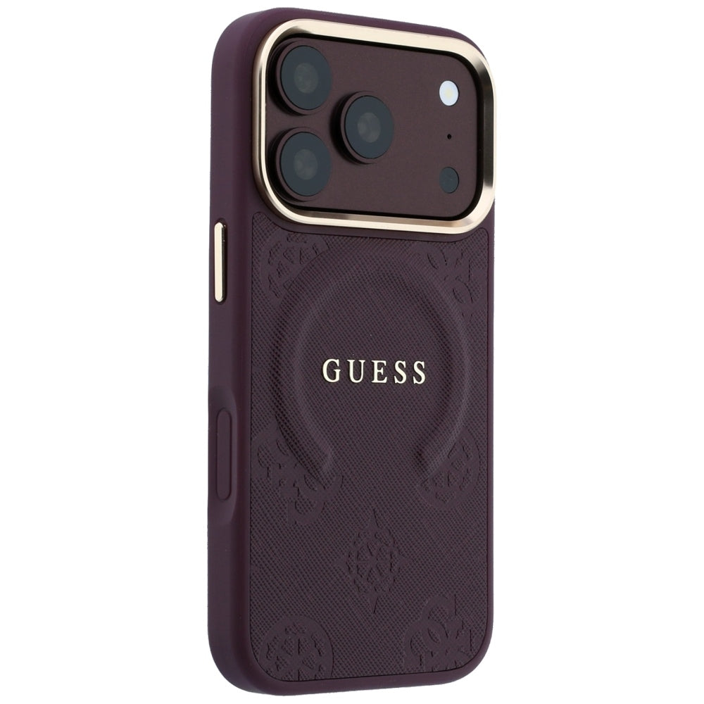 MagSafe-hoesje voor Apple iPhone 18 Pro / 17 Pro, Guess, Saffiano Peony Ring, Bordeaux