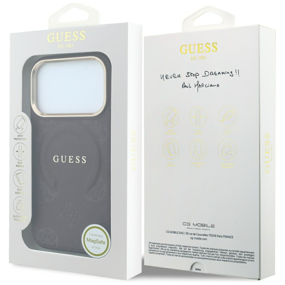 MagSafe-hoesje voor Apple iPhone 18 Pro / 17 Pro, Guess, Saffiano Peony Ring, Bordeaux