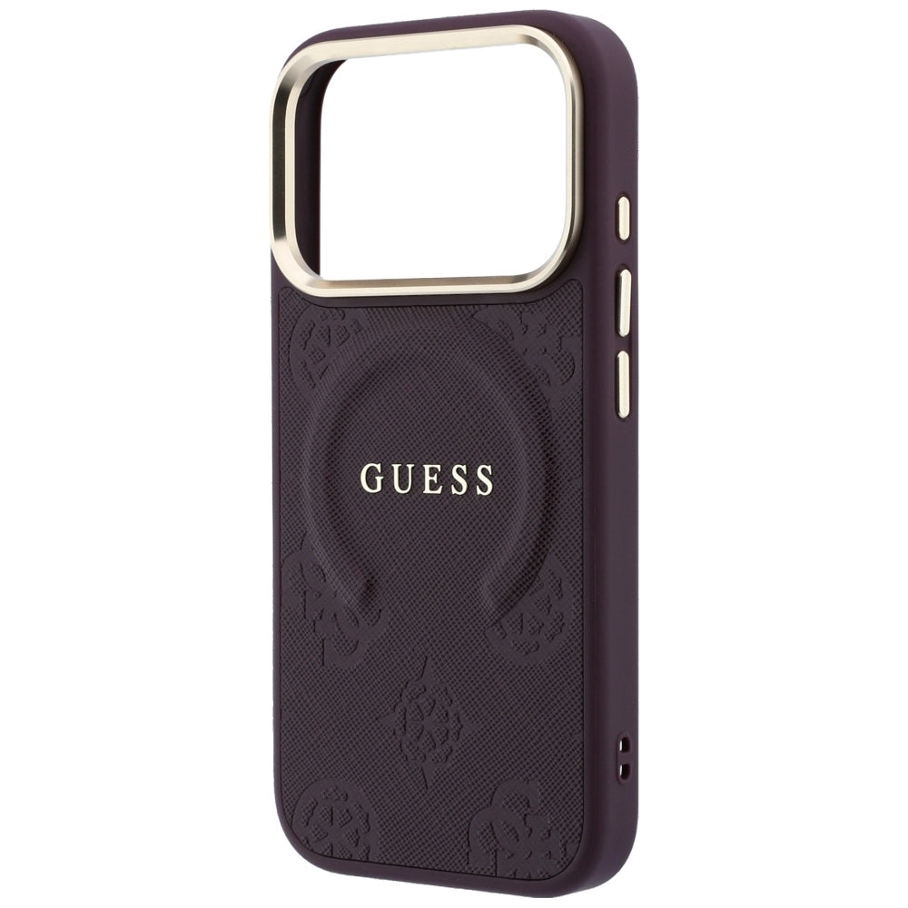 MagSafe-hoesje voor Apple iPhone 18 Pro / 17 Pro, Guess, Saffiano Peony Ring, Bordeaux