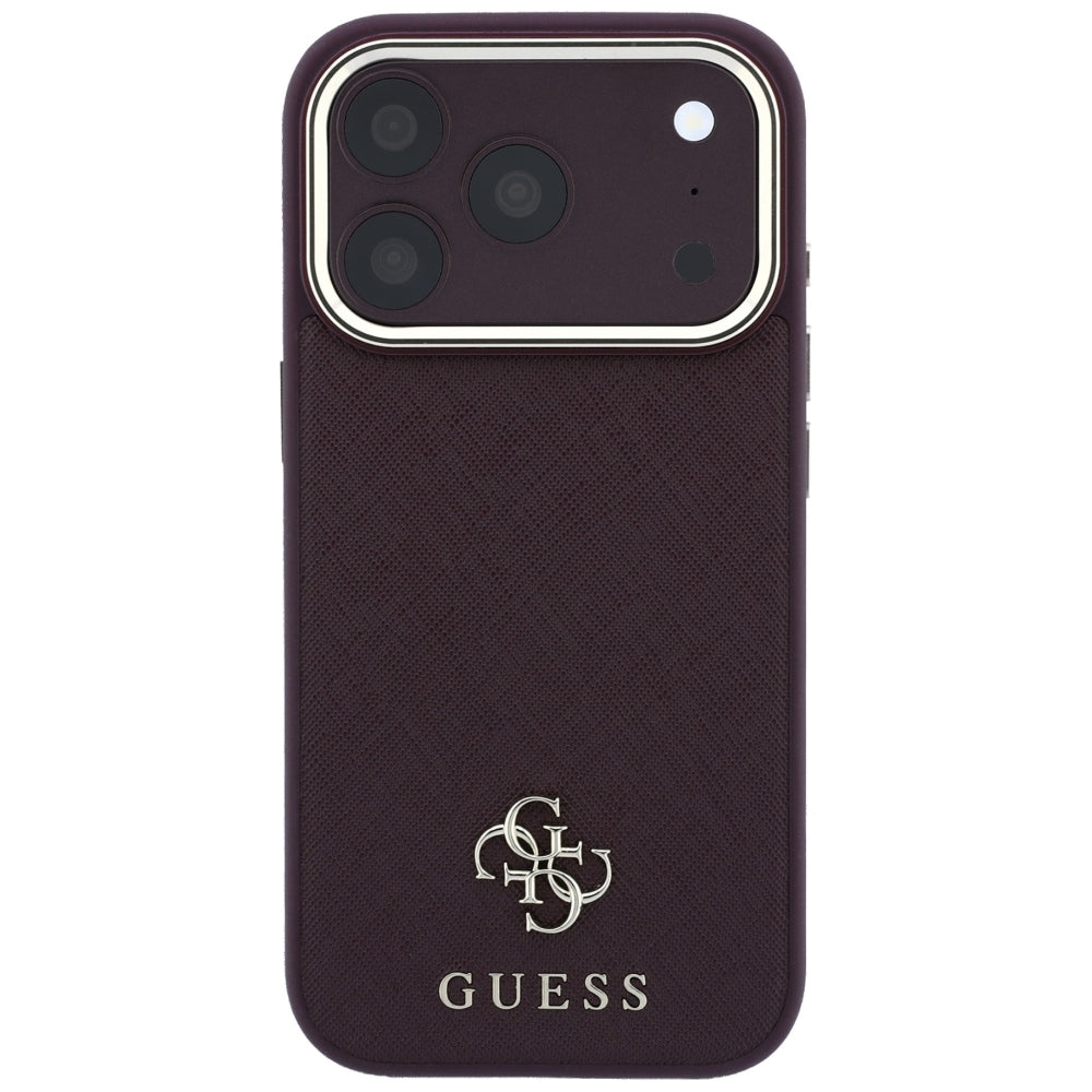 MagSafe-hoesje voor Apple iPhone 18 Pro / 17 Pro, Guess, Saffiano Small 4G Classic, Bordeaux