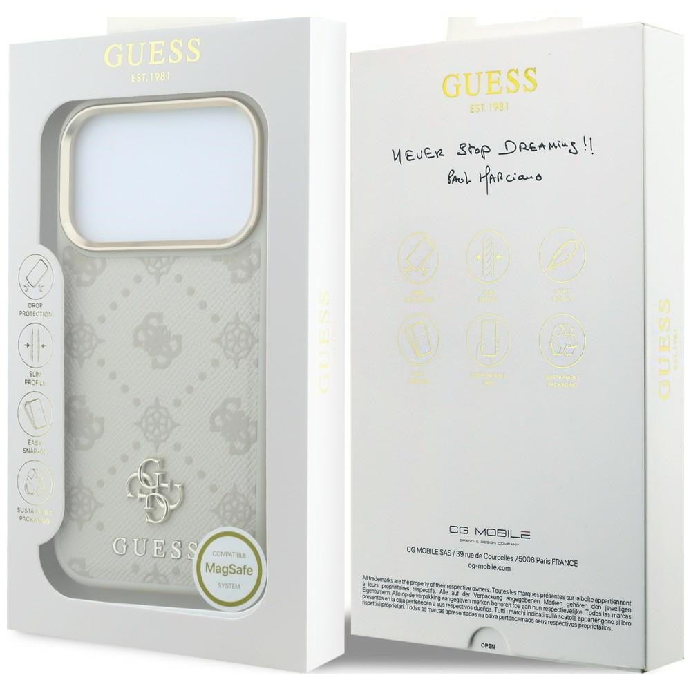 MagSafe-hoesje voor Apple iPhone 18 Pro / 17 Pro, Guess, Stripe Peony 4G, Beige