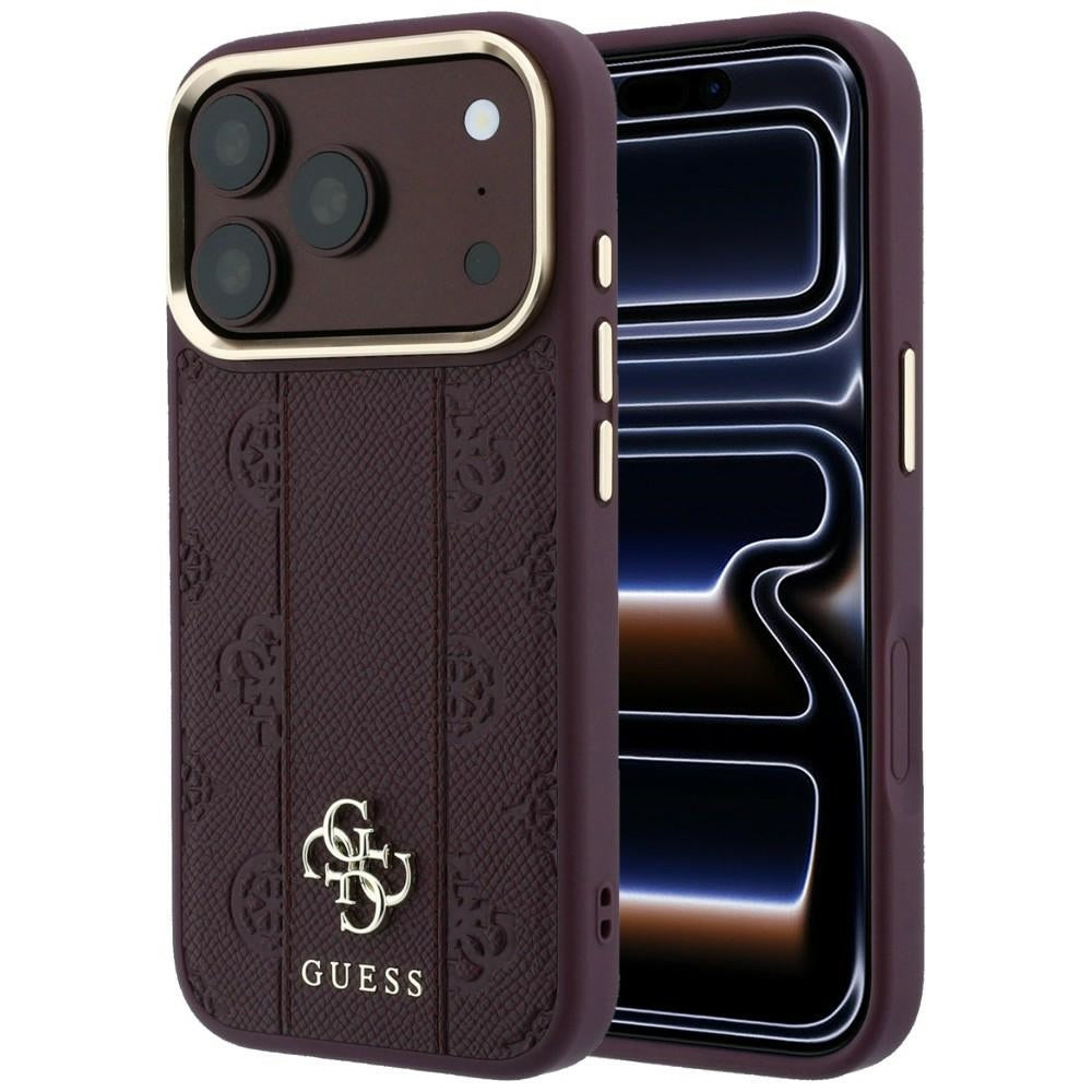 MagSafe-hoesje voor Apple iPhone 18 Pro / 17 Pro, Guess, Stripe Peony 4G, Wijnrood
