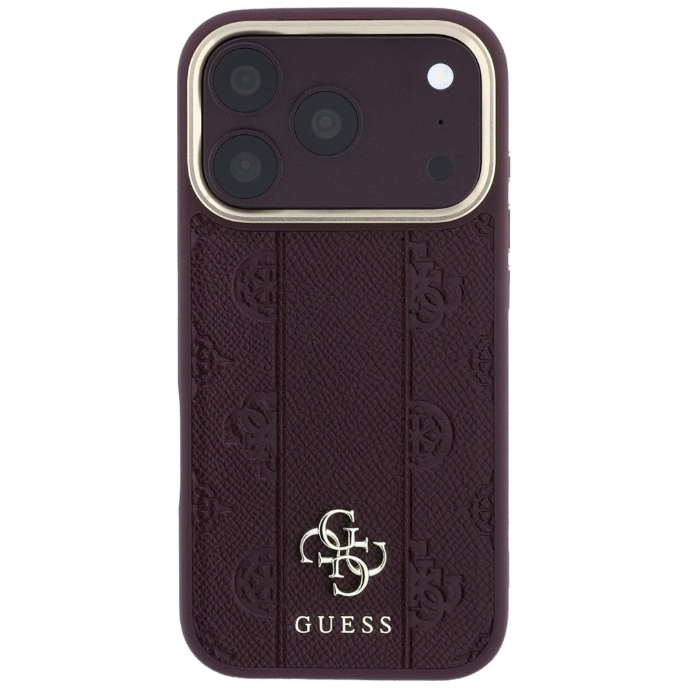 MagSafe-hoesje voor Apple iPhone 18 Pro / 17 Pro, Guess, Stripe Peony 4G, Wijnrood