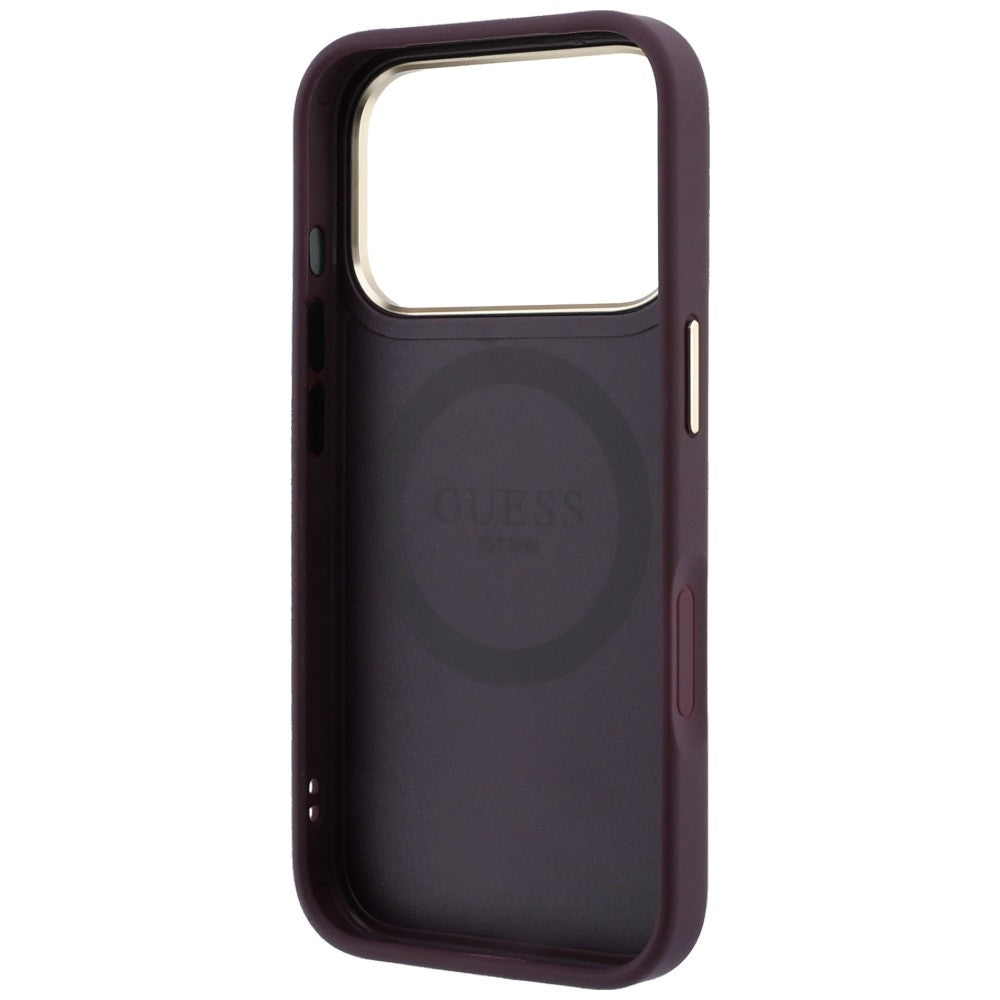 MagSafe-hoesje voor Apple iPhone 18 Pro / 17 Pro, Guess, Stripe Peony 4G, Wijnrood