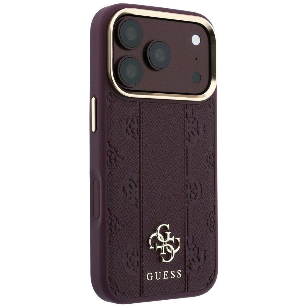 MagSafe-hoesje voor Apple iPhone 18 Pro / 17 Pro, Guess, Stripe Peony 4G, Wijnrood