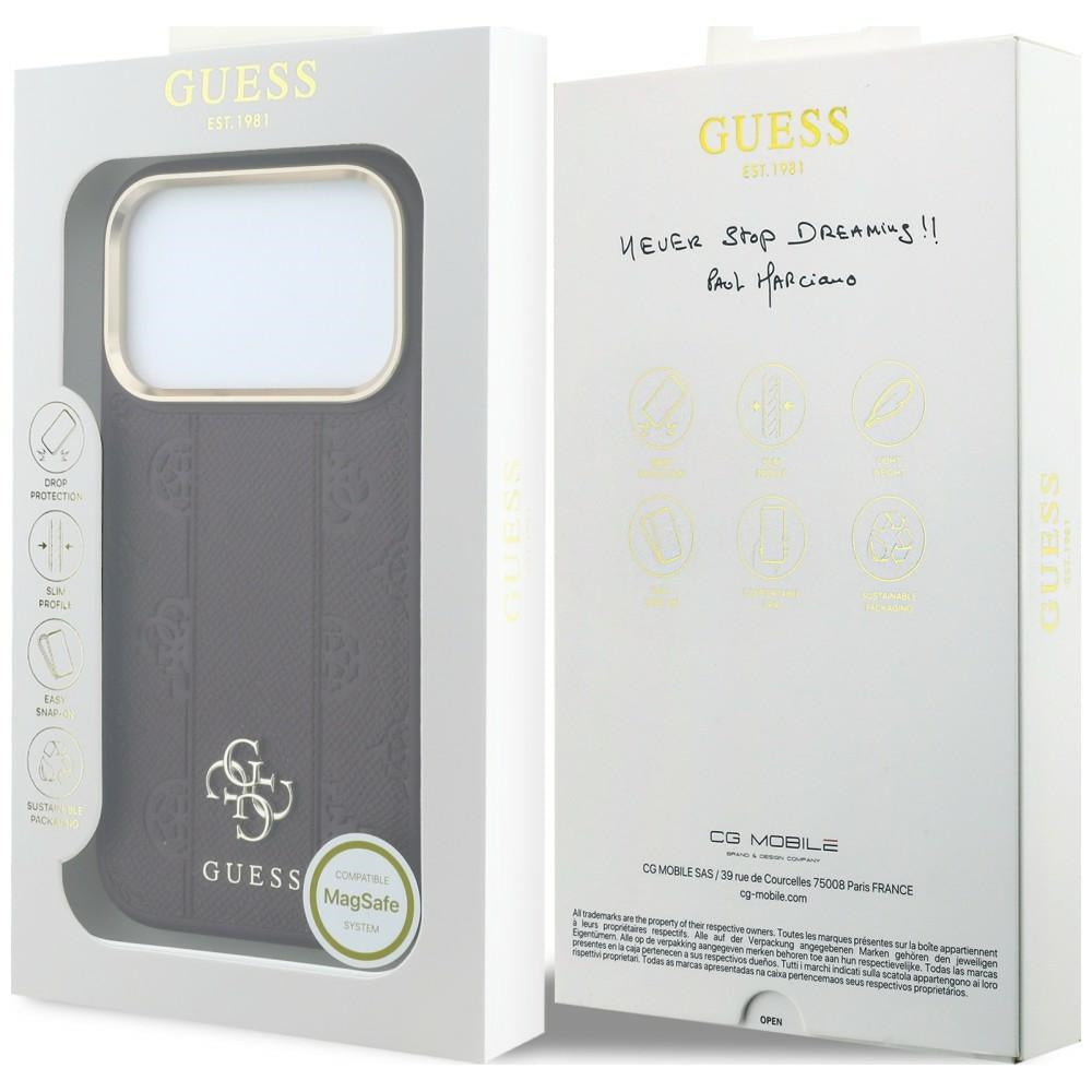 MagSafe-hoesje voor Apple iPhone 18 Pro / 17 Pro, Guess, Stripe Peony 4G, Wijnrood