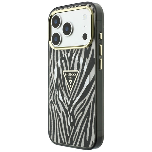 MagSafe-hoesje voor Apple iPhone 18 Pro / 17 Pro, Guess, Zebra Glitter Driehoek Logo, Zilver