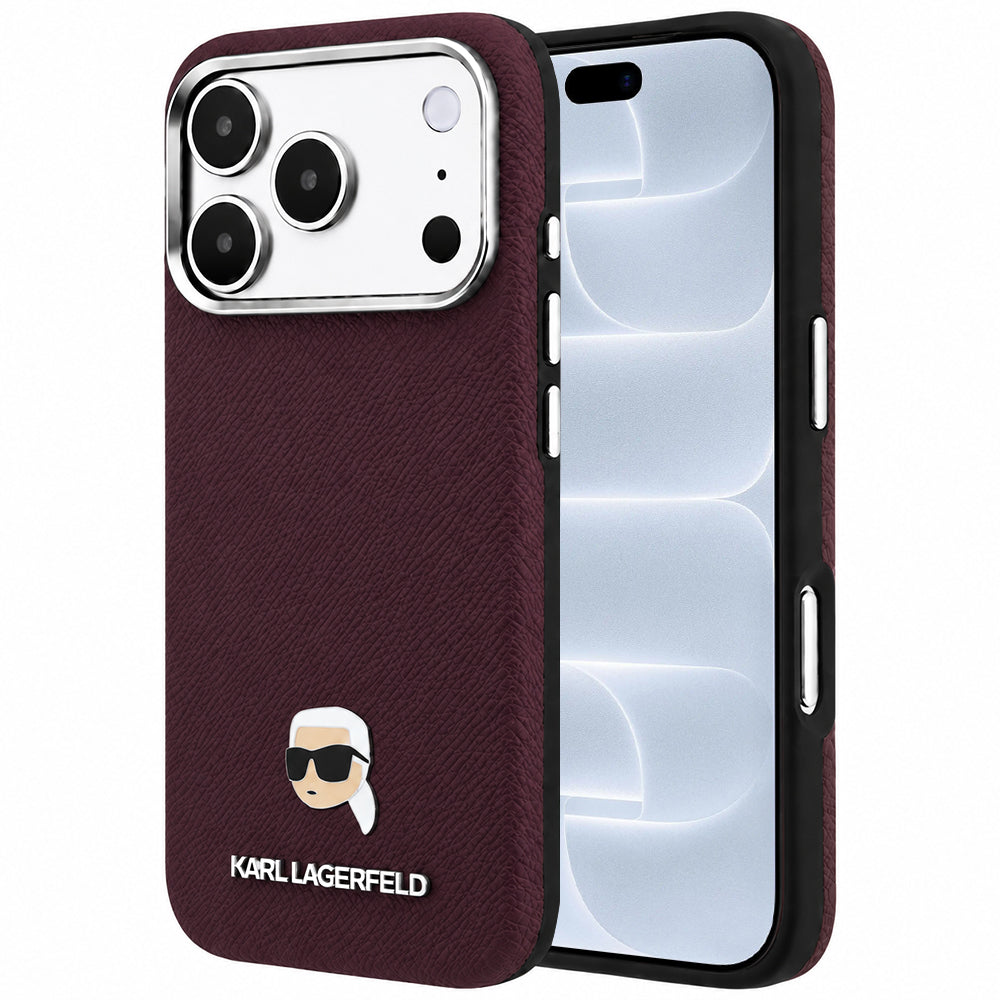 MagSafe-hoes voor Apple iPhone 18 Pro / 17 Pro, Karl Lagerfeld, Gegranuleerd Karl Head's Metaal, Bordeaux