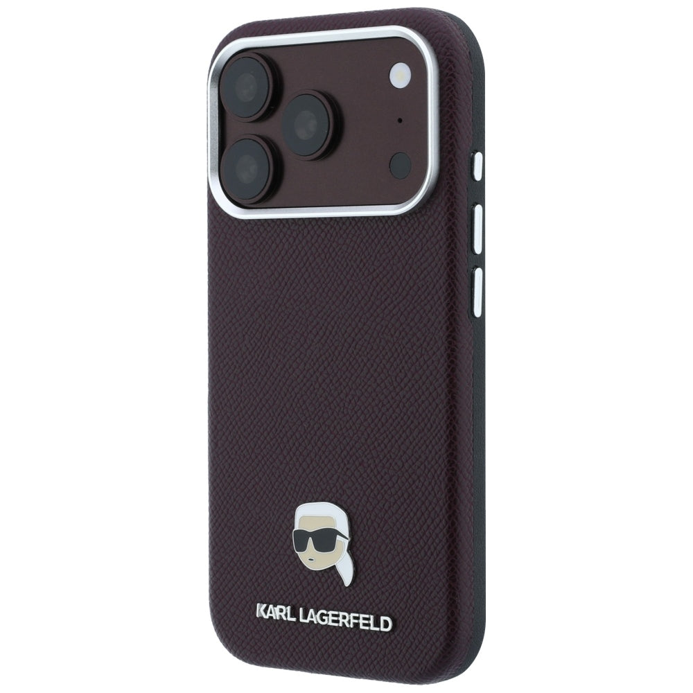 MagSafe-hoes voor Apple iPhone 18 Pro / 17 Pro, Karl Lagerfeld, Gegranuleerd Karl Head's Metaal, Bordeaux