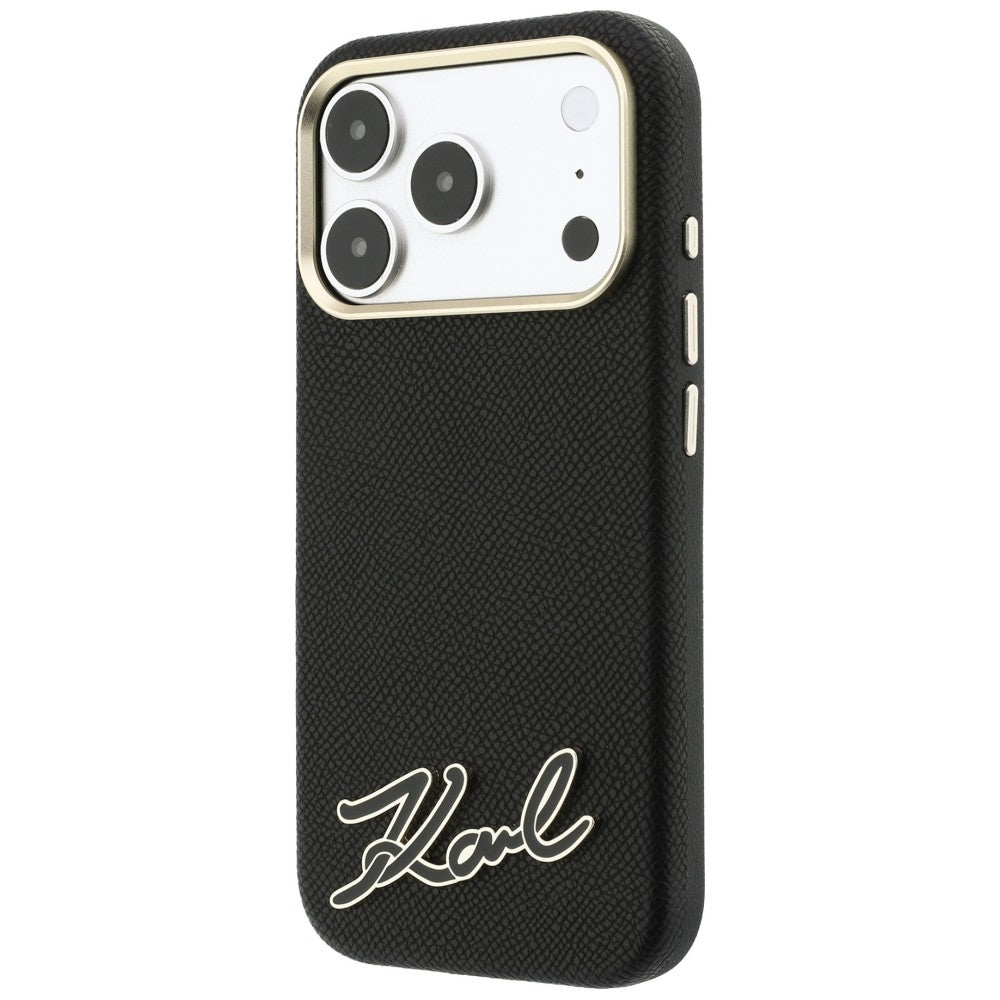 MagSafe-hoes voor Apple iPhone 18 Pro / 17 Pro, Karl Lagerfeld, Gegranuleerd Resin Sign Logo, Zwart