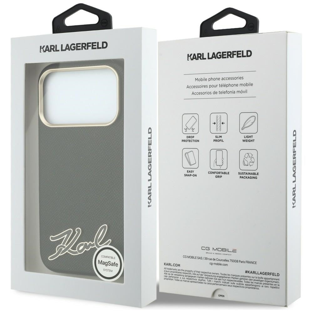 MagSafe-hoes voor Apple iPhone 18 Pro / 17 Pro, Karl Lagerfeld, Gegranuleerd Resin Sign Logo, Zwart