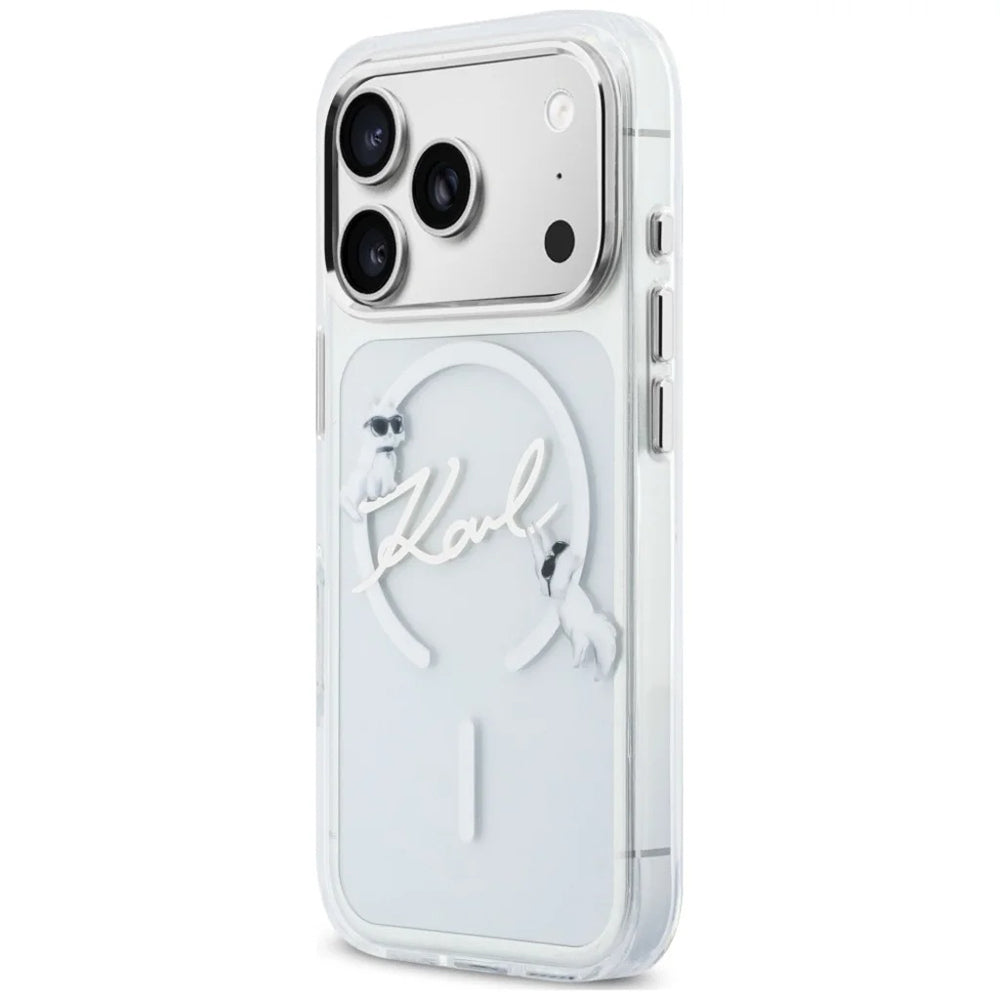 MagSafe-hoesje voor Apple iPhone 18 Pro / 17 Pro, Karl Lagerfeld, IML Choupette Karl Script Logo, Transparant