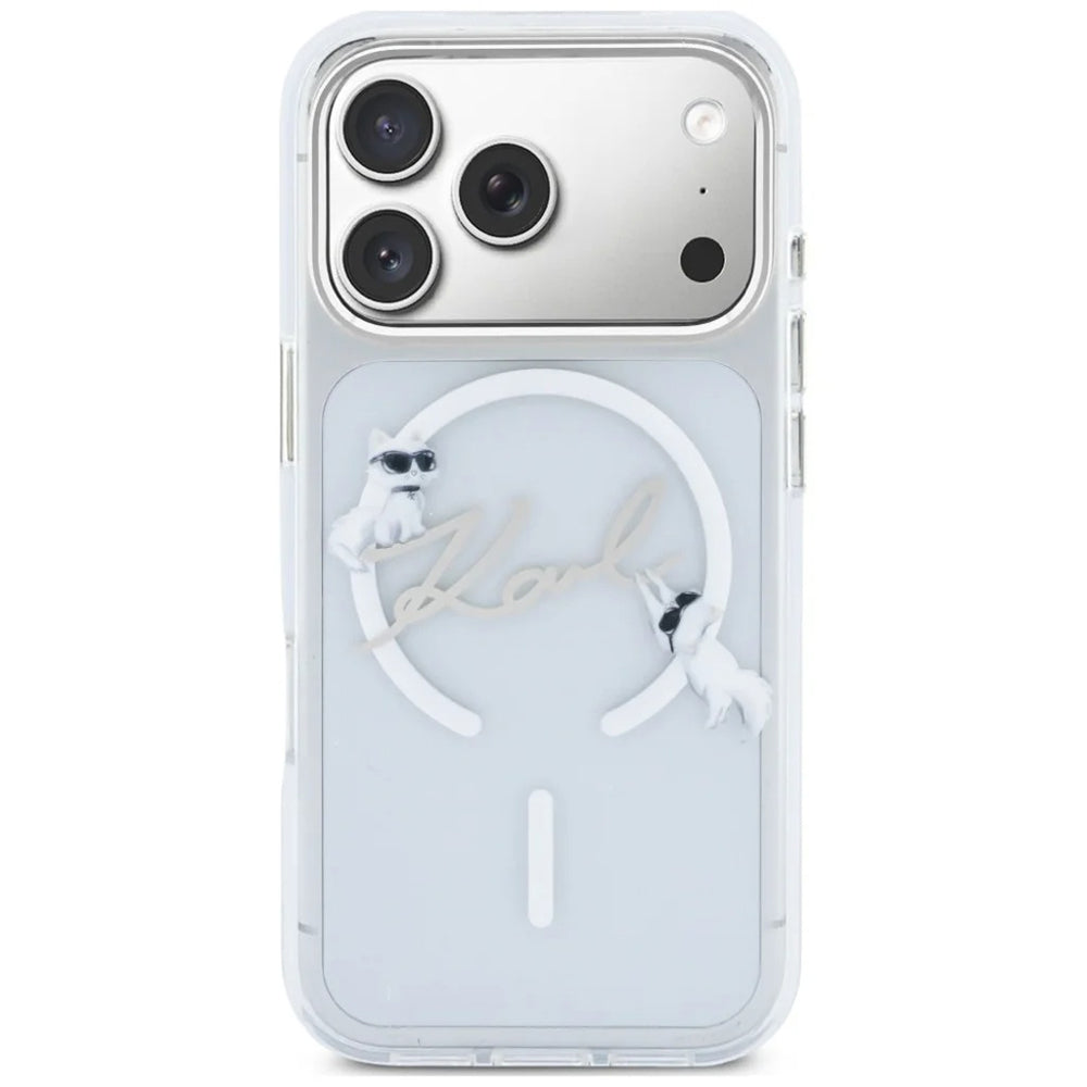 MagSafe-hoesje voor Apple iPhone 18 Pro / 17 Pro, Karl Lagerfeld, IML Choupette Karl Script Logo, Transparant