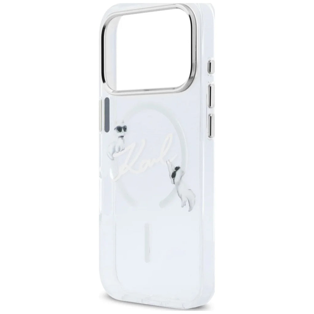 MagSafe-hoesje voor Apple iPhone 18 Pro / 17 Pro, Karl Lagerfeld, IML Choupette Karl Script Logo, Transparant