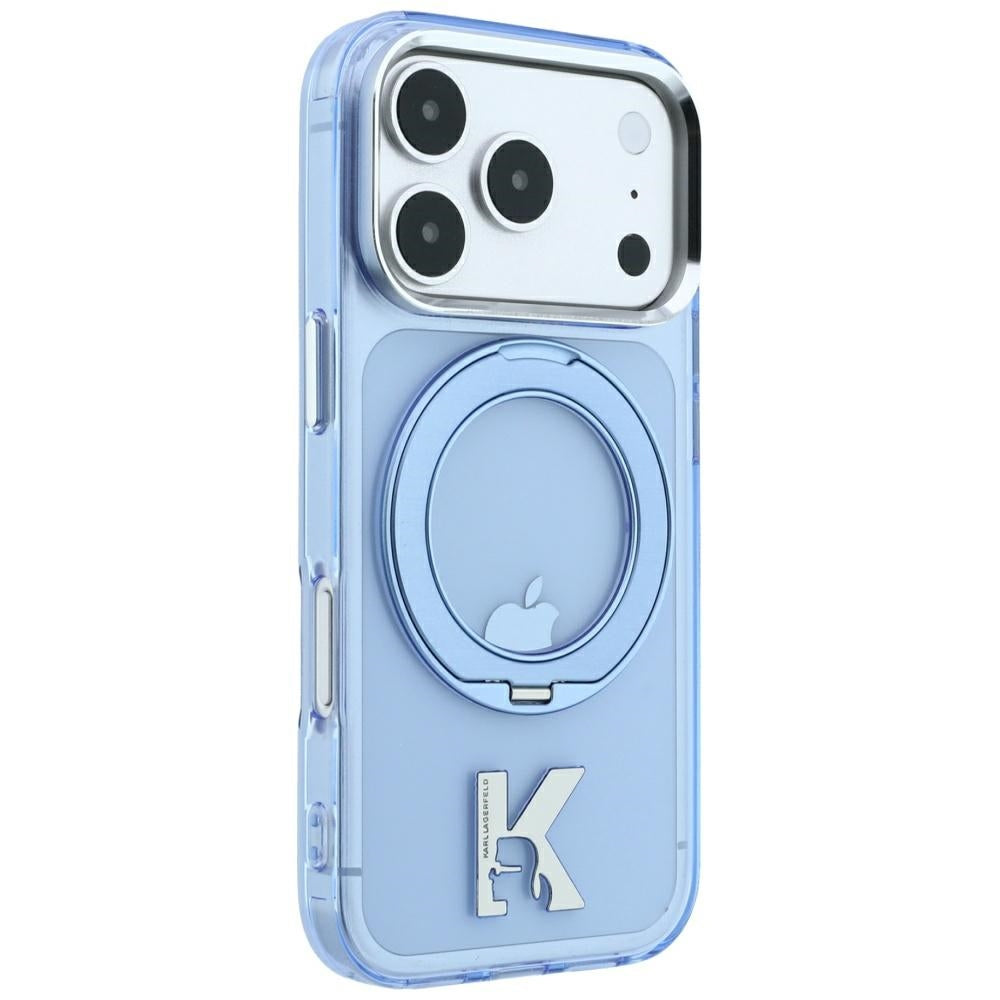 MagSafe-hoes voor Apple iPhone 18 Pro / 17 Pro, Karl Lagerfeld, IML Ring Stand Kameo Metaal, Blauw