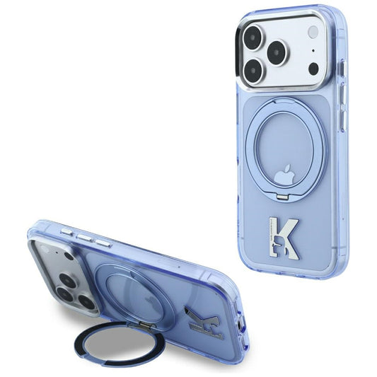 MagSafe-hoes voor Apple iPhone 18 Pro / 17 Pro, Karl Lagerfeld, IML Ring Stand Kameo Metaal, Blauw