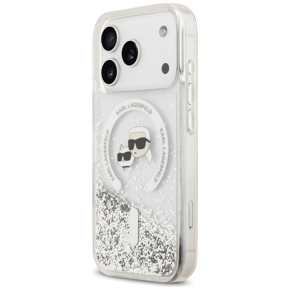 MagSafe-hoesje voor Apple iPhone 18 Pro / 17 Pro, Karl Lagerfeld, Liquid Glitter Karl & Choupette Head's, Transparant
