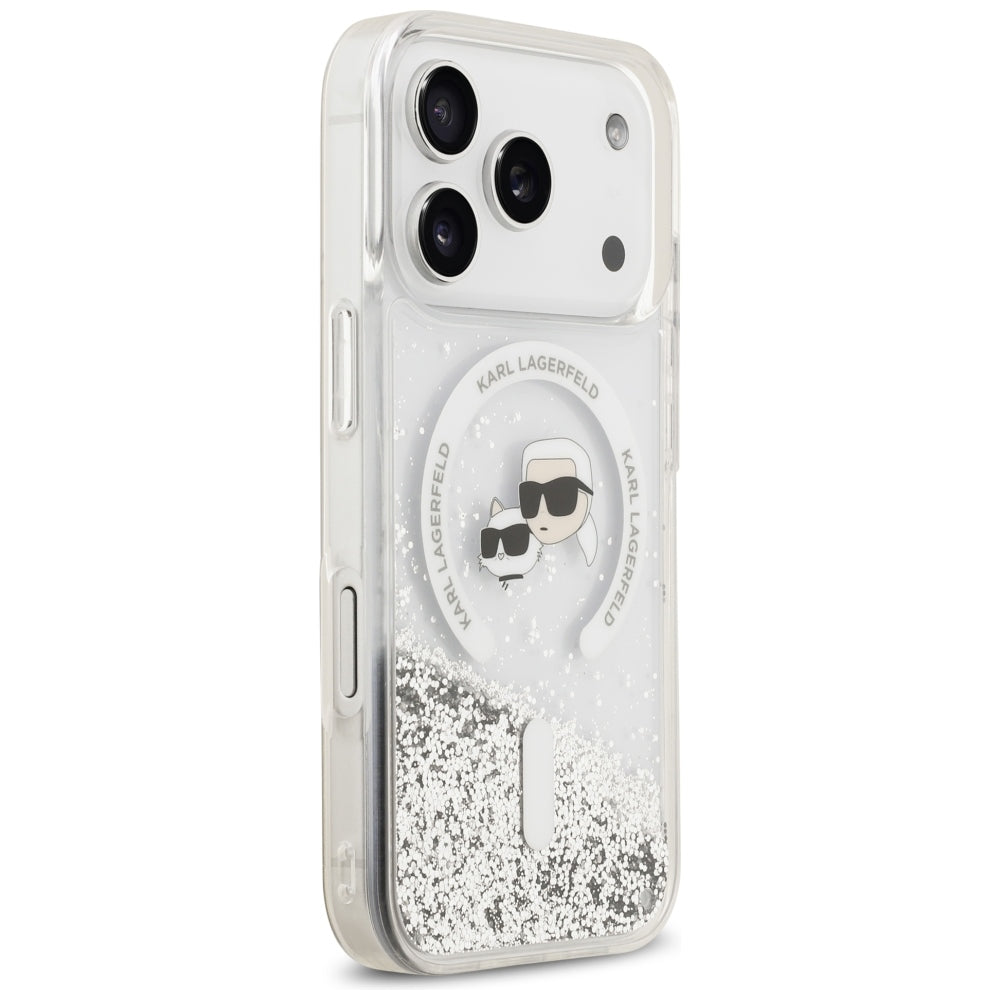 MagSafe-hoesje voor Apple iPhone 18 Pro / 17 Pro, Karl Lagerfeld, Liquid Glitter Karl & Choupette Head's, Transparant