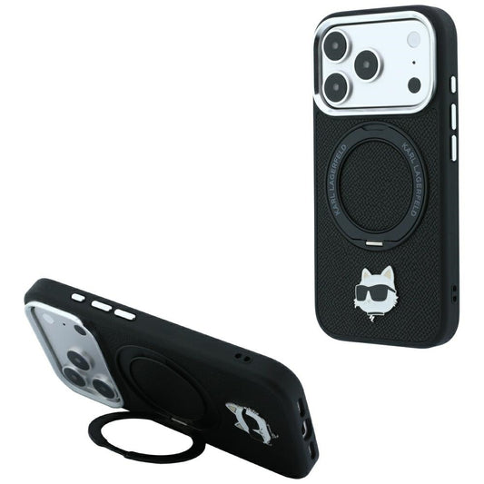 MagSafe-hoes voor Apple iPhone 18 Pro / 17 Pro, Karl Lagerfeld, Ring Stand 360 Choupette Pin, Zwart