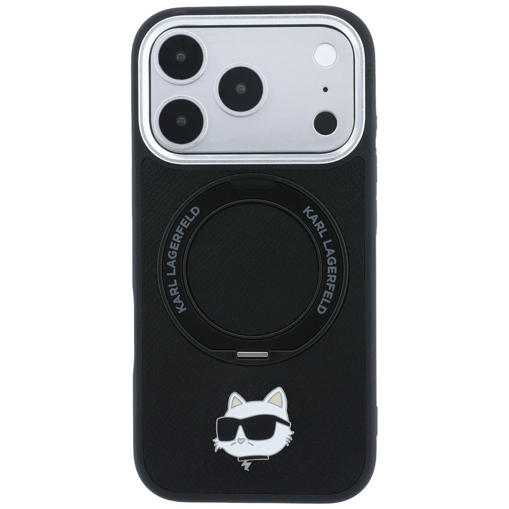 MagSafe-hoes voor Apple iPhone 18 Pro / 17 Pro, Karl Lagerfeld, Ring Stand 360 Choupette Pin, Zwart