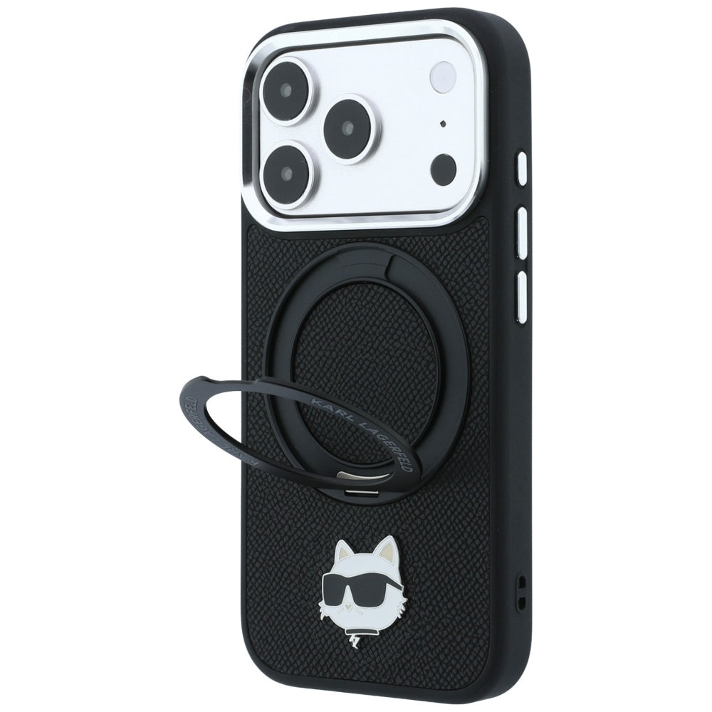 MagSafe-hoes voor Apple iPhone 18 Pro / 17 Pro, Karl Lagerfeld, Ring Stand 360 Choupette Pin, Zwart