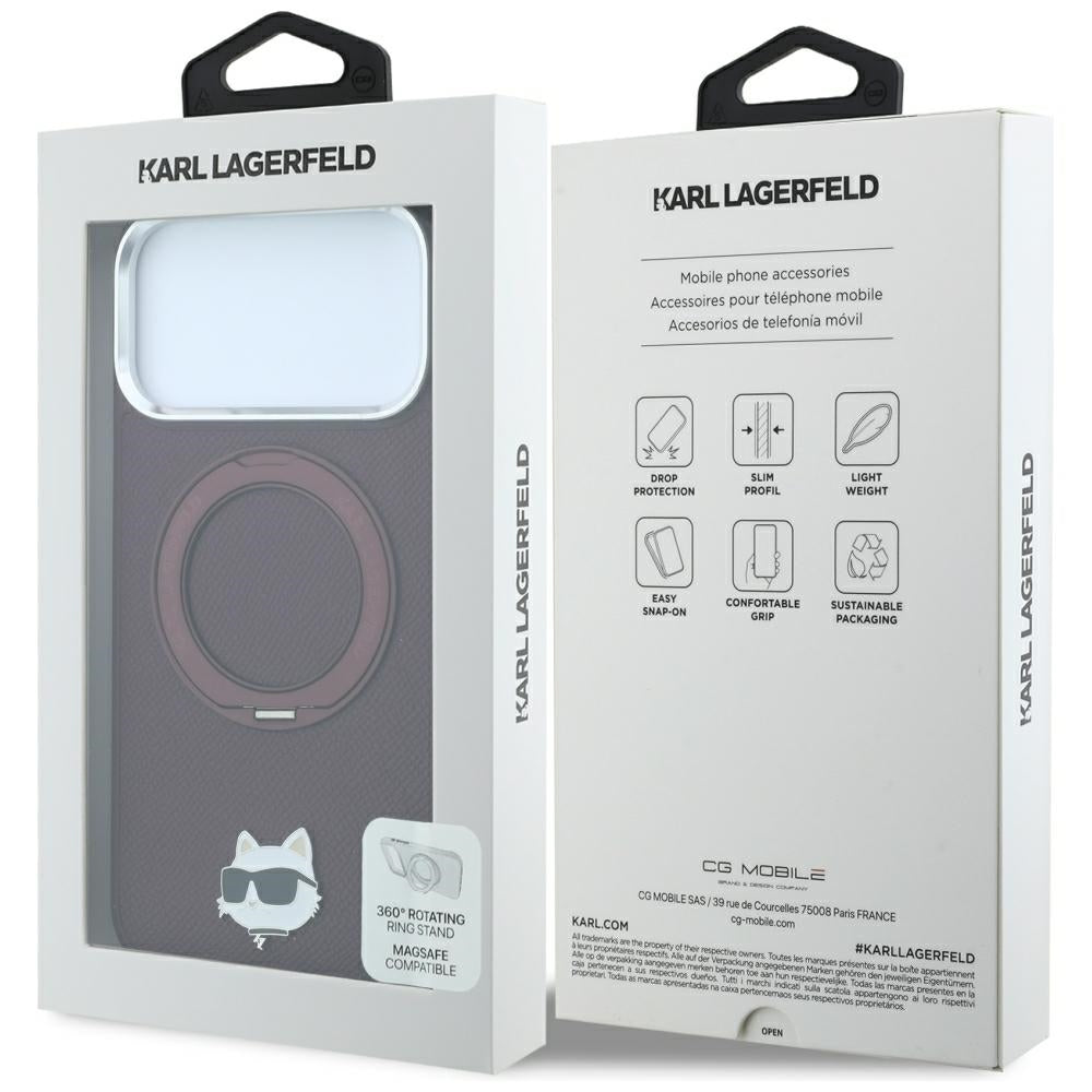 MagSafe Case for Apple iPhone 18 Pro / 17 Pro, Karl Lagerfeld, Ring Stand 360 Choupette Pin, Burgundy