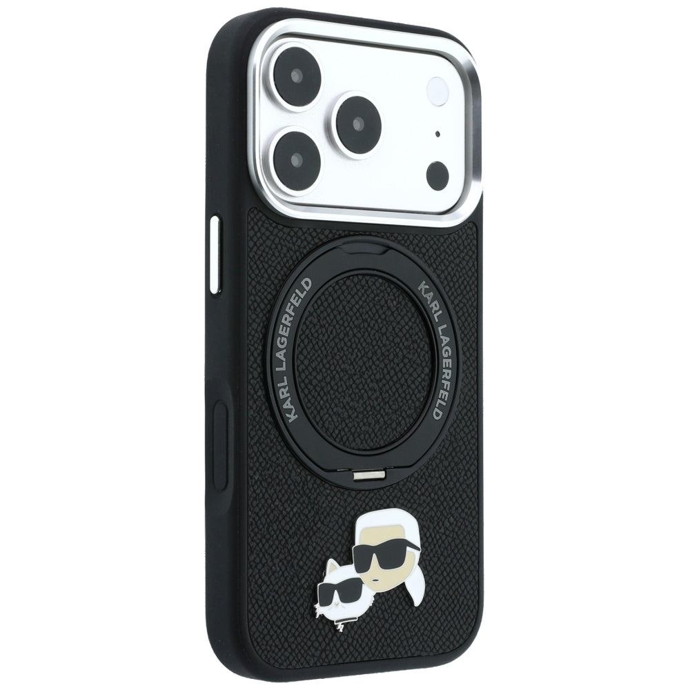 MagSafe-hoes voor Apple iPhone 18 Pro / 17 Pro, Karl Lagerfeld, Ring Stand 360 Karl & Choupette Pin, Zwart