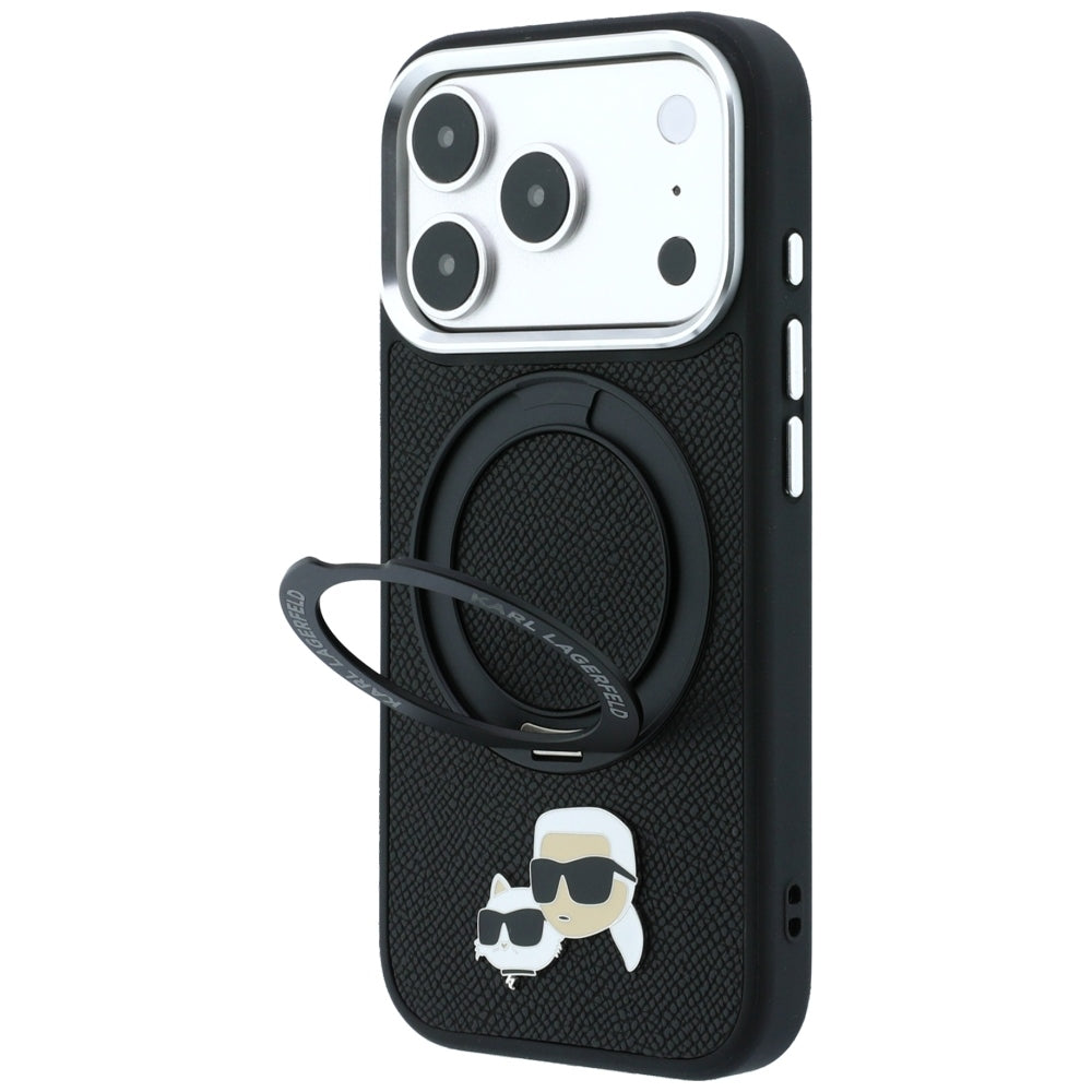 MagSafe-hoes voor Apple iPhone 18 Pro / 17 Pro, Karl Lagerfeld, Ring Stand 360 Karl & Choupette Pin, Zwart