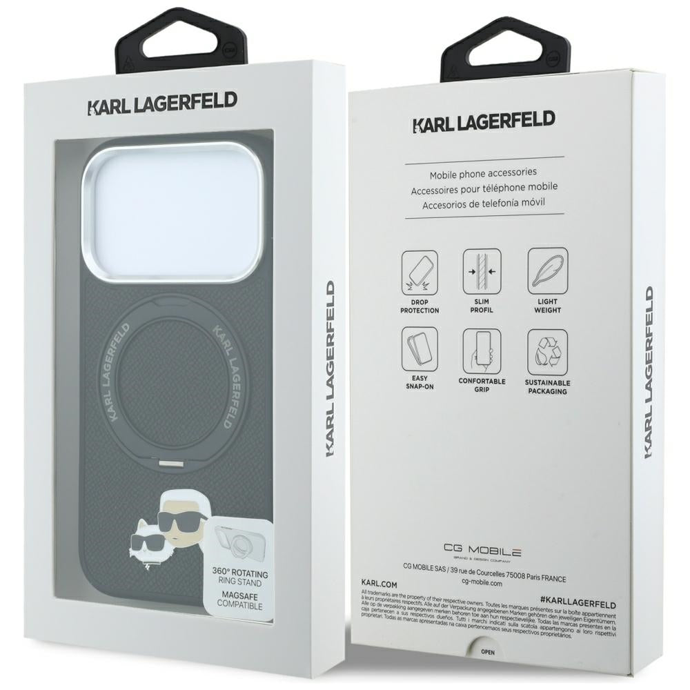 MagSafe-hoes voor Apple iPhone 18 Pro / 17 Pro, Karl Lagerfeld, Ring Stand 360 Karl & Choupette Pin, Zwart