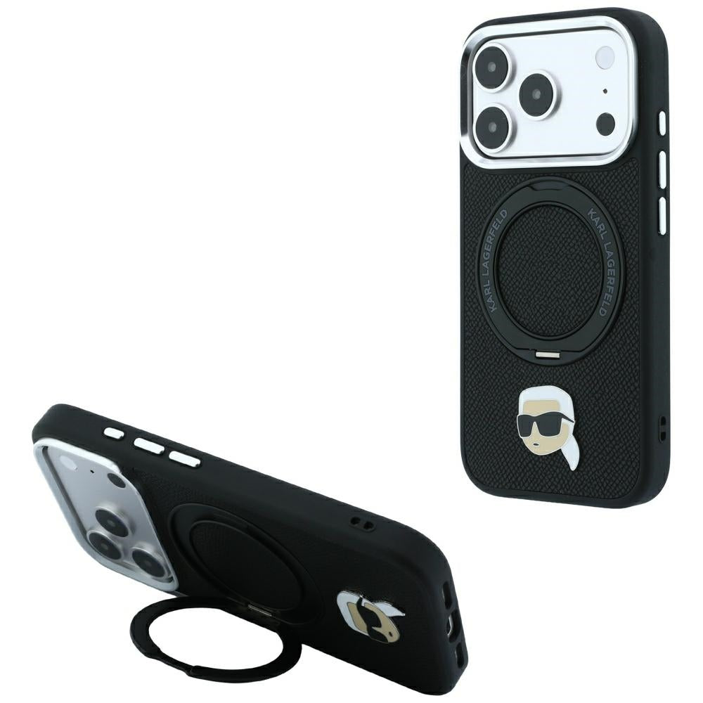 MagSafe-hoes voor Apple iPhone 18 Pro / 17 Pro, Karl Lagerfeld, Ring Stand 360 Karl Pin, Zwart