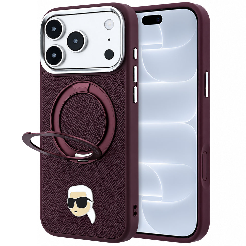 MagSafe-hoesje voor Apple iPhone 18 Pro / 17 Pro, Karl Lagerfeld, Ring Stand 360 Karl Pin, Bordeaux