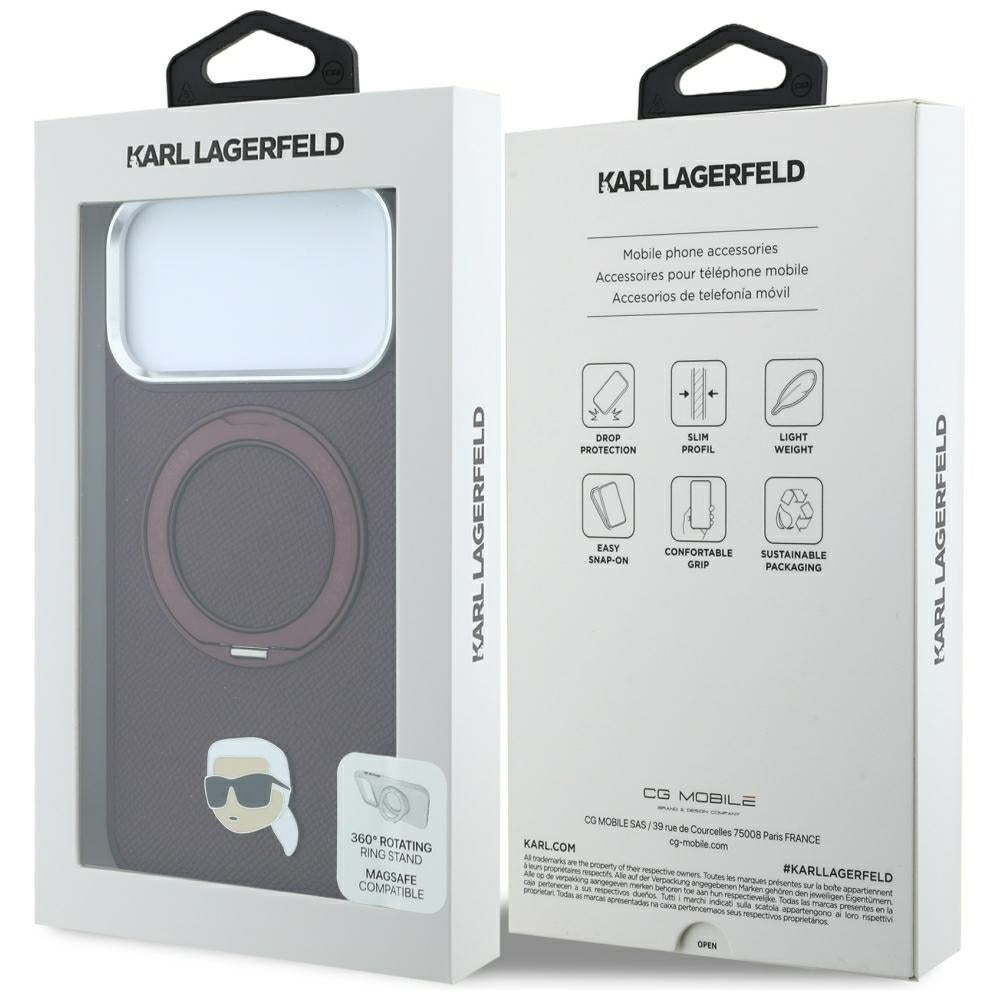 MagSafe-hoesje voor Apple iPhone 18 Pro / 17 Pro, Karl Lagerfeld, Ring Stand 360 Karl Pin, Bordeaux