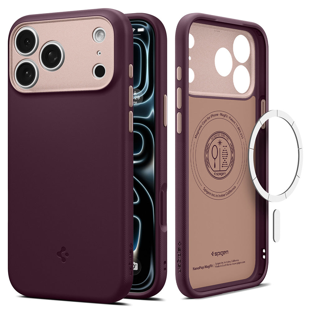 MagSafe-hoesje voor Apple iPhone 18 Pro / 17 Pro, Spigen, Caseology Nano Pop, Bordeauxrood ACS12179