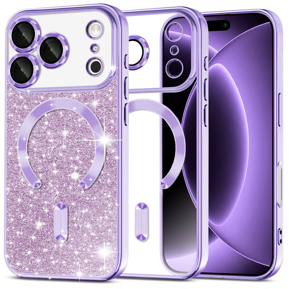 MagSafe-hoesje voor Apple iPhone 18 Pro / 17 Pro, Techsuit, Luxury Glitter, Lichtpaars