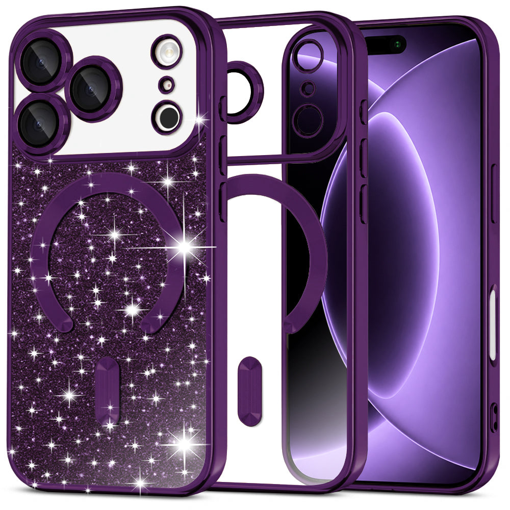 MagSafe-hoesje voor Apple iPhone 18 Pro / 17 Pro, Techsuit, Luxury Glitter, Donkerpaars