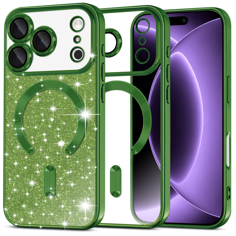 MagSafe-hoesje voor Apple iPhone 18 Pro / 17 Pro, Techsuit, Luxury Glitter, Donkergroen