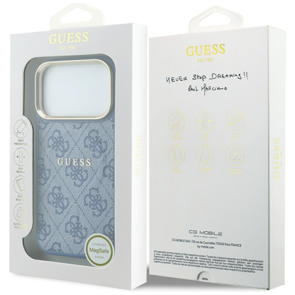 MagSafe-hoesje voor Apple iPhone 18 Pro Max / 17 Pro Max, Guess, 4G Embossed Classic, Blauw
