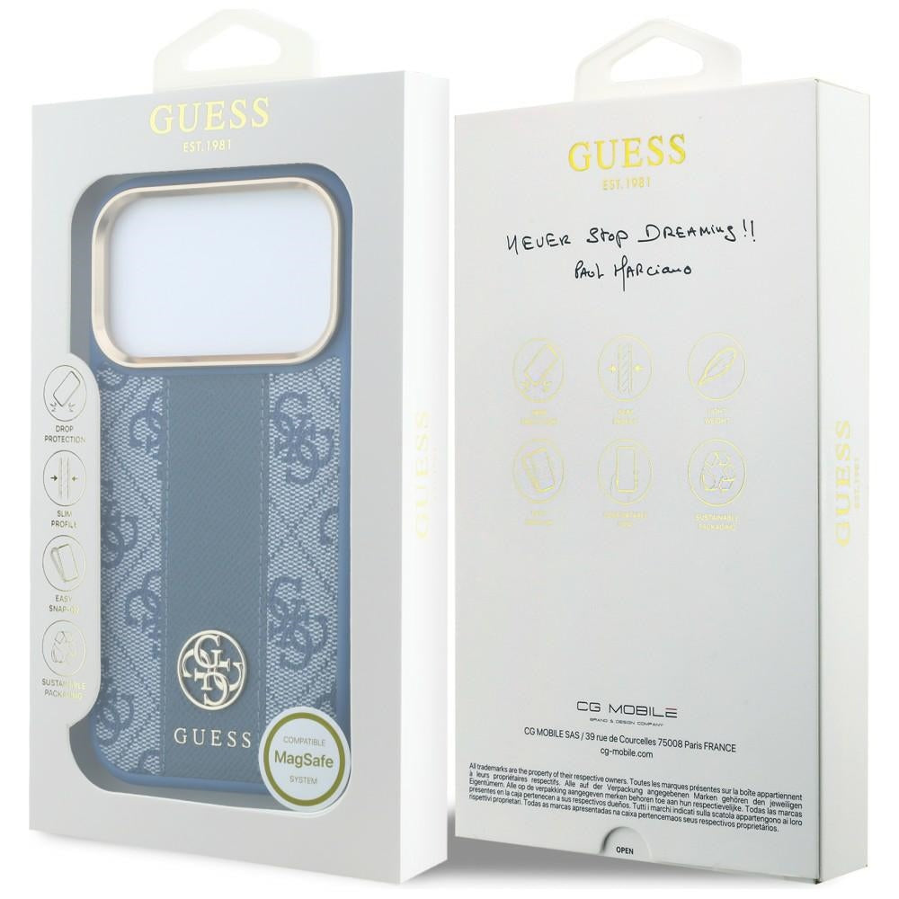 MagSafe Case for Apple iPhone 18 Pro Max / 17 Pro Max, Guess, 4G Stripe Round Classic Logo, Blue