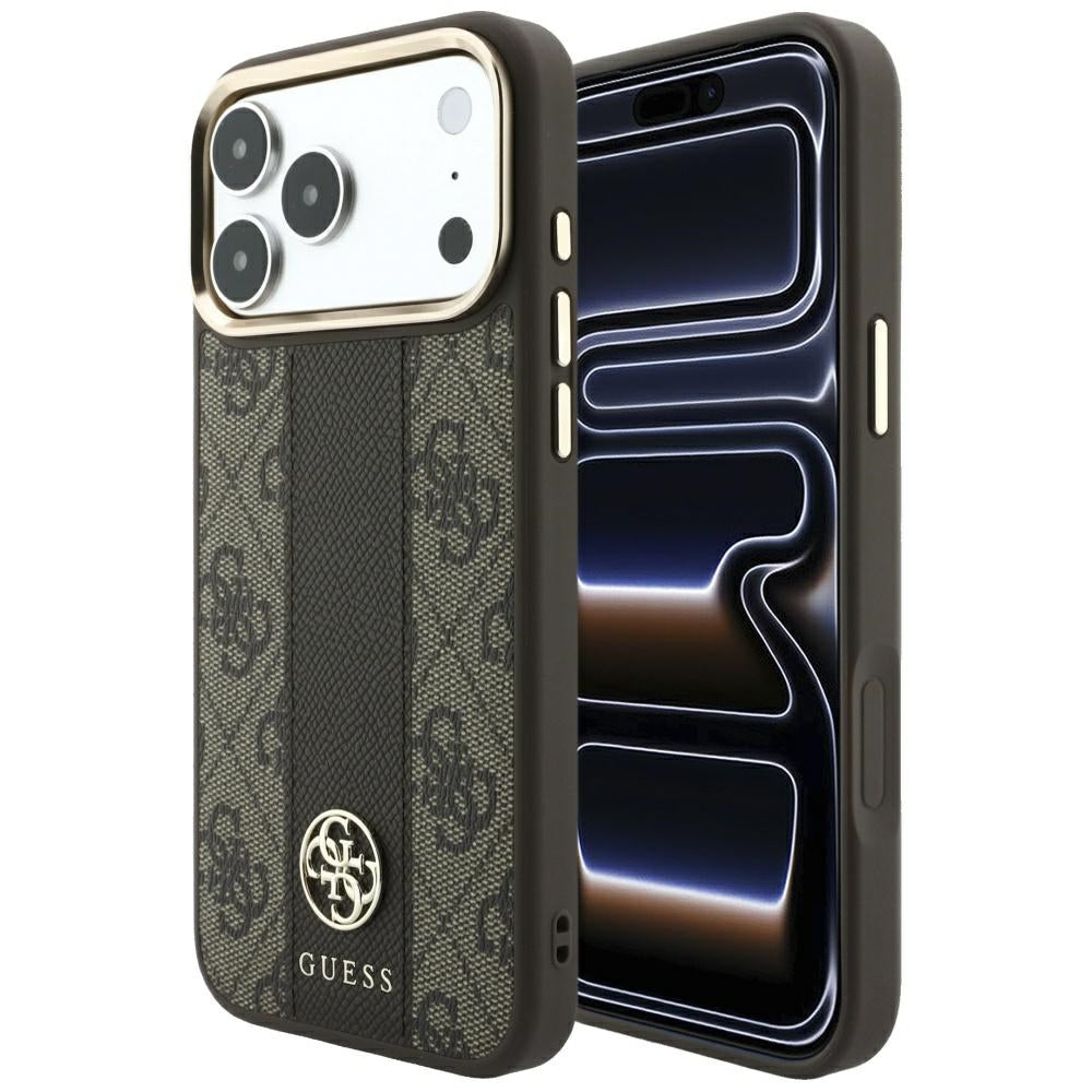 MagSafe-hoesje voor Apple iPhone 18 Pro Max / 17 Pro Max, Guess, 4G Stripe Round Classic Logo, Bruin