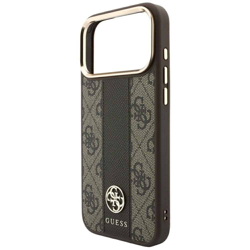 MagSafe-hoesje voor Apple iPhone 18 Pro Max / 17 Pro Max, Guess, 4G Stripe Round Classic Logo, Bruin