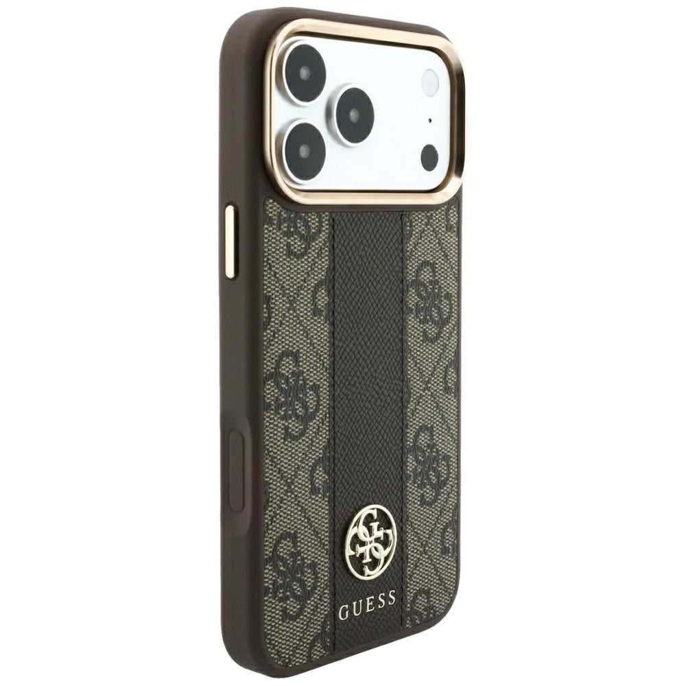 MagSafe-hoesje voor Apple iPhone 18 Pro Max / 17 Pro Max, Guess, 4G Stripe Round Classic Logo, Bruin