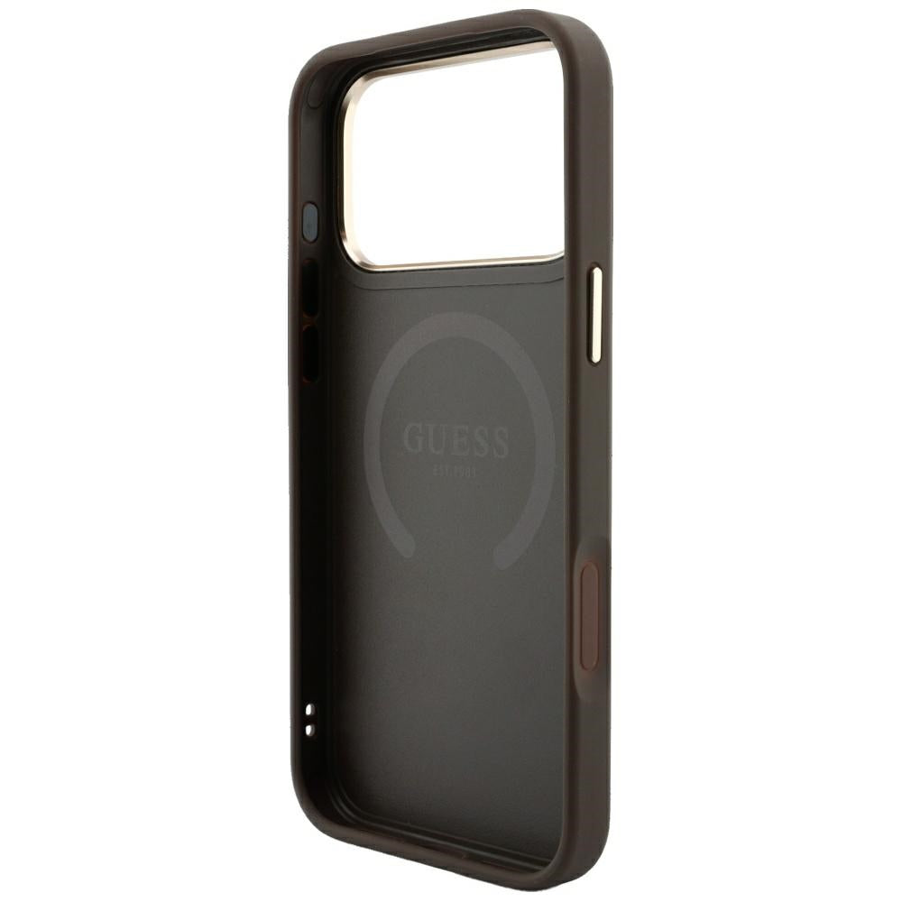 MagSafe-hoesje voor Apple iPhone 18 Pro Max / 17 Pro Max, Guess, 4G Stripe Round Classic Logo, Bruin