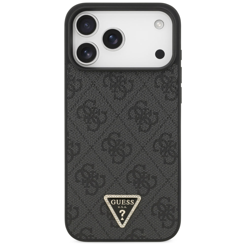 MagSafe-hoesje voor Apple iPhone 18 Pro Max / 17 Pro Max, Guess, 4G Triangle Strass, Zwart
