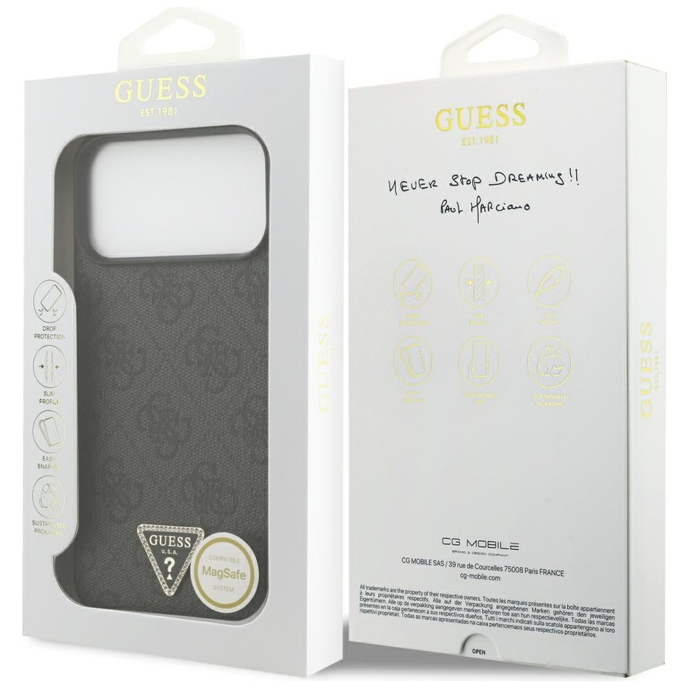 MagSafe-hoesje voor Apple iPhone 18 Pro Max / 17 Pro Max, Guess, 4G Triangle Strass, Zwart