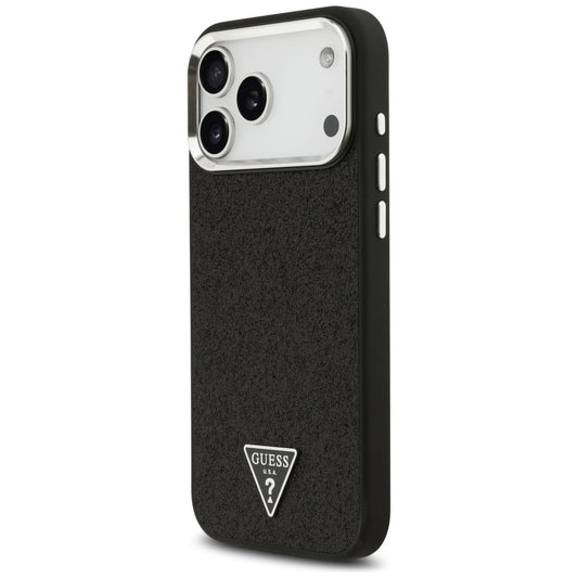 MagSafe-hoesje voor Apple iPhone 18 Pro Max / 17 Pro Max, Guess, Glitter Driehoek Logo, Zwart