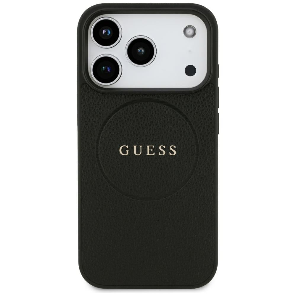 MagSafe-hoesje voor Apple iPhone 18 Pro Max / 17 Pro Max, Guess, Gegranuleerd Gouden Ring, Zwart