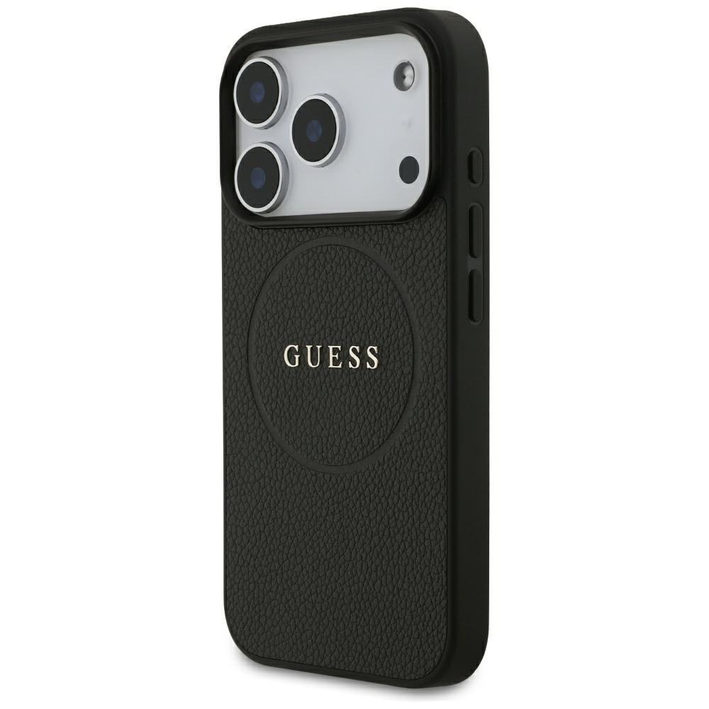 MagSafe-hoesje voor Apple iPhone 18 Pro Max / 17 Pro Max, Guess, Gegranuleerd Gouden Ring, Zwart